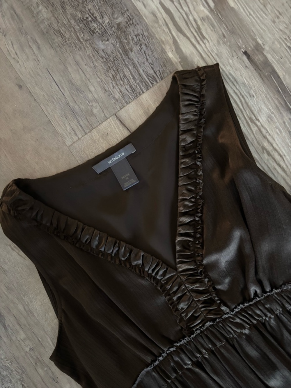 Liz Claiborne Brown Ruffled V-Neck Dress